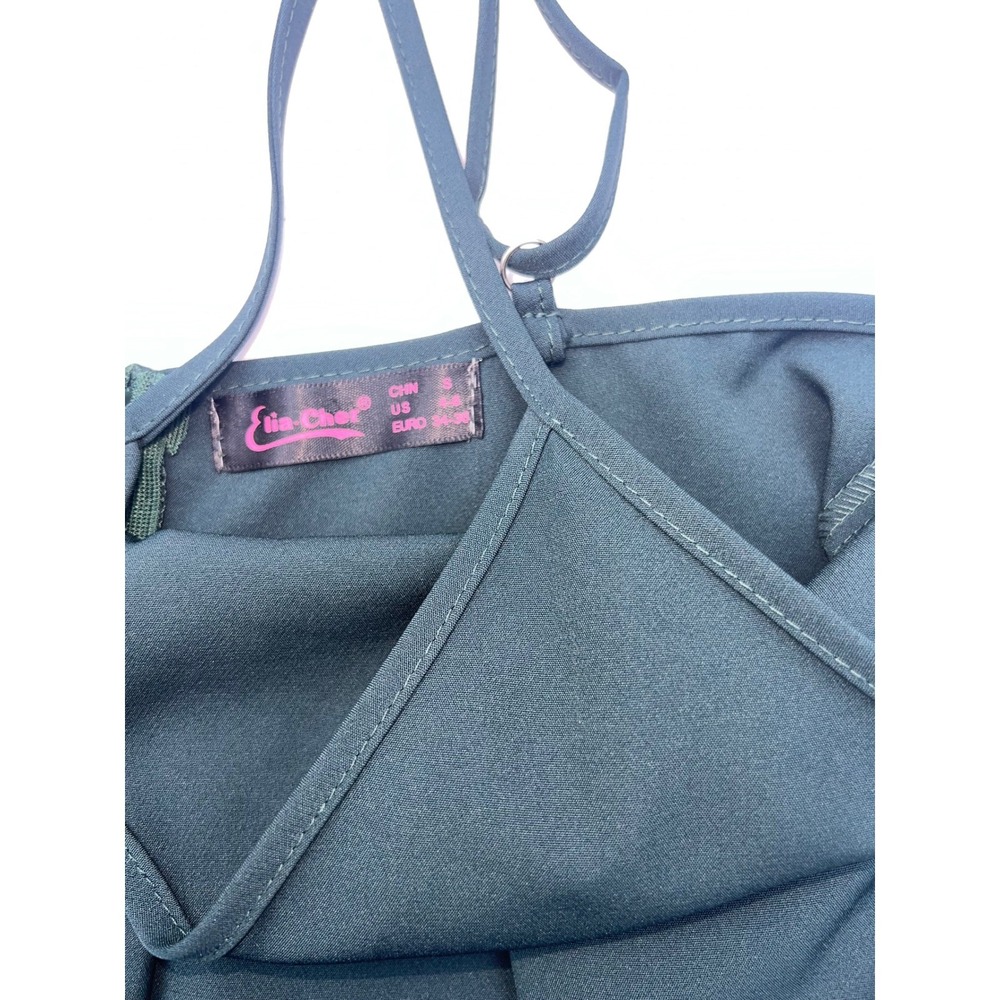 Spaghetti Strap Dress‎ V-Neck Fit and Flare Midi Length green Elegant SZ 4-6 - Picture 4 of 4